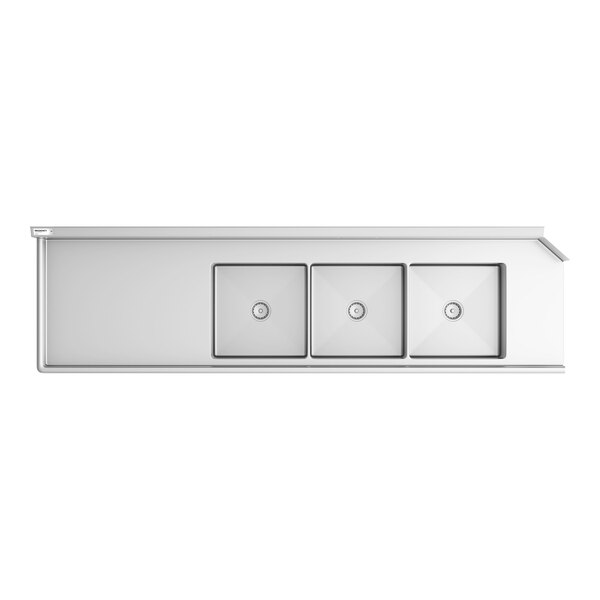 Regency 16-Gauge 9' Soiled / Dirty Dish Table with 3-Compartment Sink - 20" x 20" x 12" Bowls - Left Drainboard