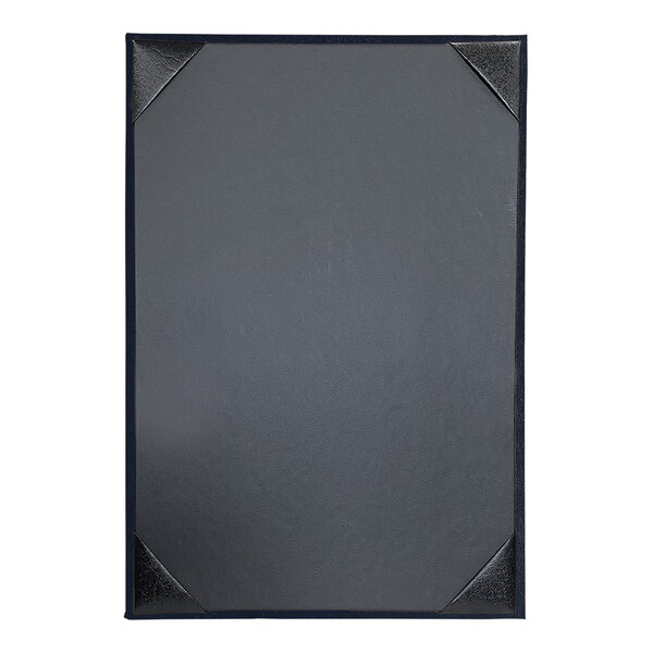 A black rectangular menu cover with album style corners.