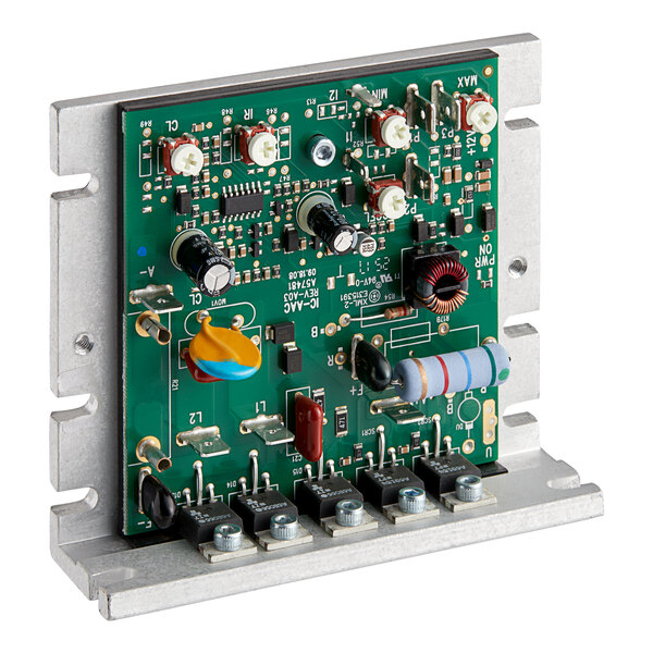 A green Estella control board with several electronic components.