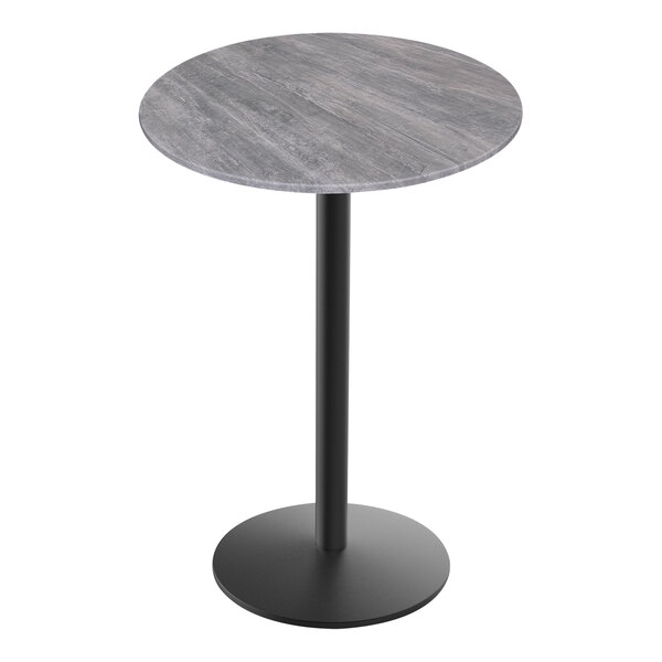 A grey circular Holland Bar Stool EuroSlim table top on a round black base.