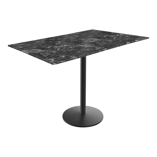 A black marble Holland Bar Stool counter height table with a round metal base.