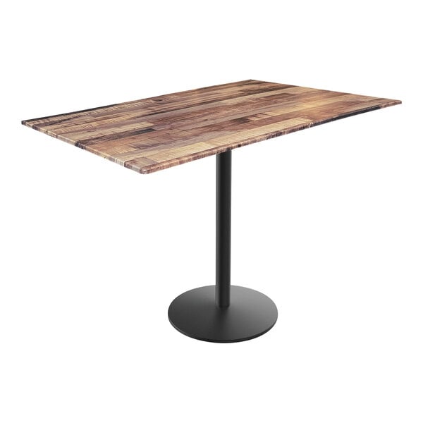 A Holland Bar Stool rustic wood counter height table with a black base.