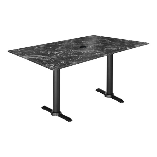 A black rectangular Holland Bar Stool EuroSlim table with a black marble surface and black end column base.