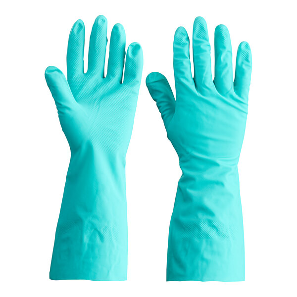 A pair of green Cordova nitrile gloves.