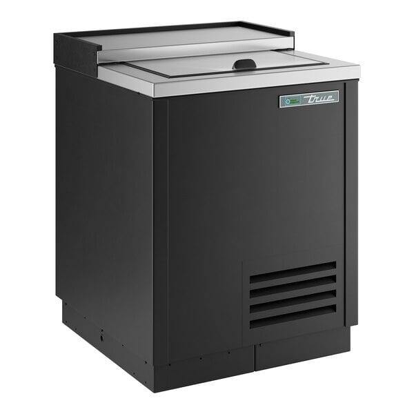 A black rectangular True glass froster with a silver top.