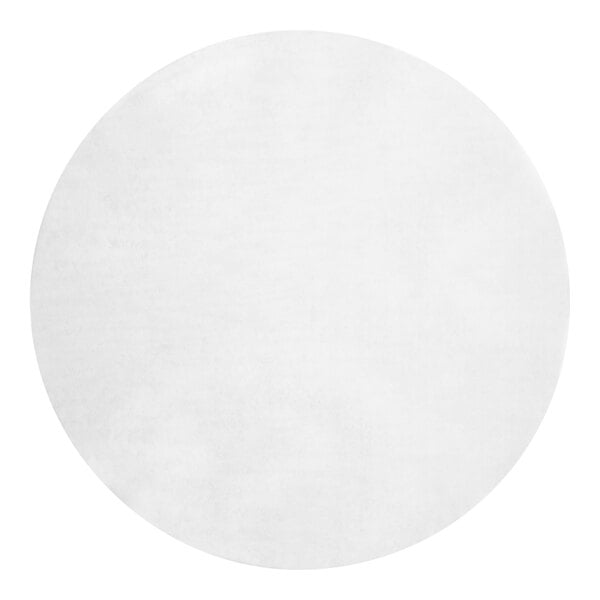 A close-up of a white Baker's Lane round dry wax parchment pan liner.