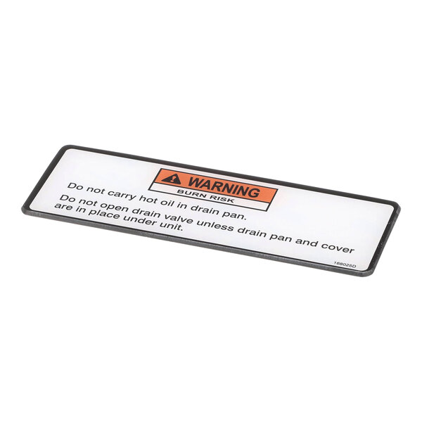 A close up of a white Henny Penny drain pan warning decal with the word "Danger" in red.