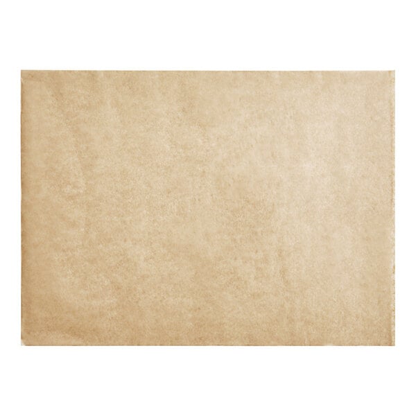 A brown rectangle of Baker's Lane Unbleached Quilon Coated Parchment Paper with a hole in it.