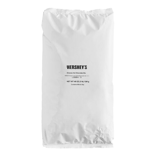 A white package of HERSHEY'S S'mores Hot Chocolate Mix with black text.