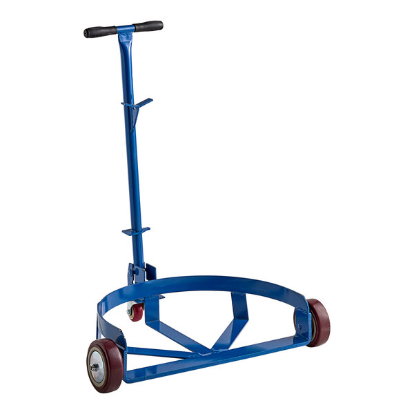 A blue cart with casters.