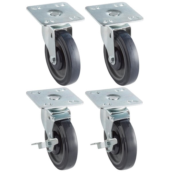 A group of ServIt heavy-duty casters with black rubber wheels.