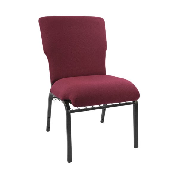 A maroon Flash Furniture church chair with a black frame.