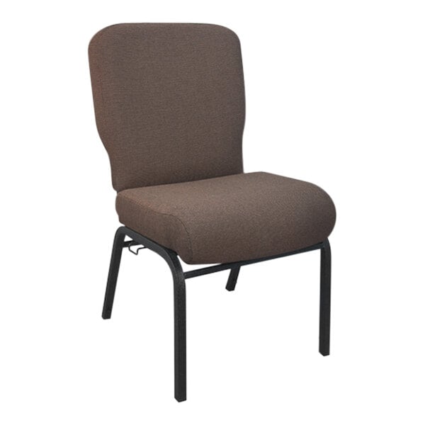 A brown Flash Furniture church chair with black legs.