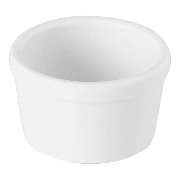 A white round container with a white background.