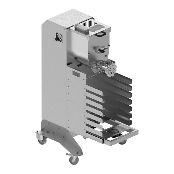 A Sirman pasta dryer machine on wheels.