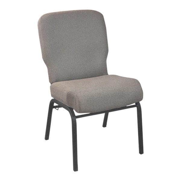 A gray Flash Furniture church chair with black legs.