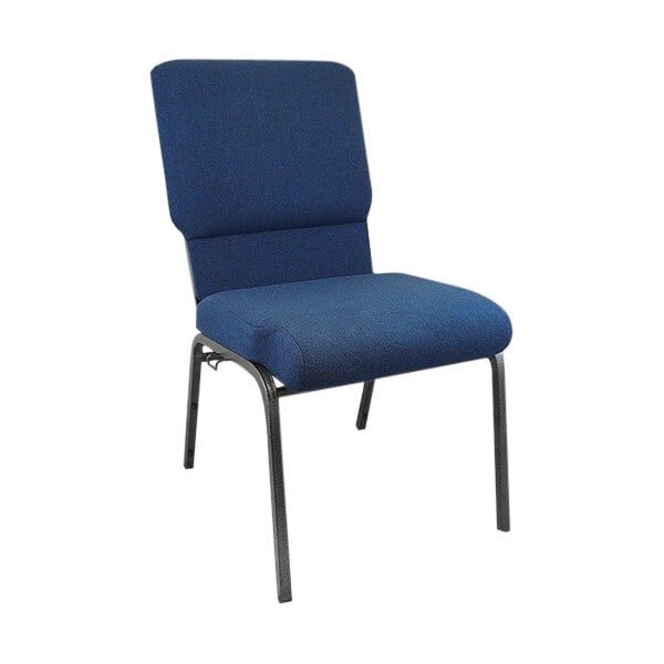 A navy Flash Furniture church chair with black legs.