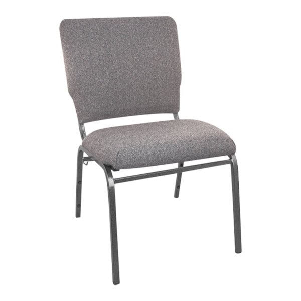 A gray Flash Furniture church chair with a black metal frame.