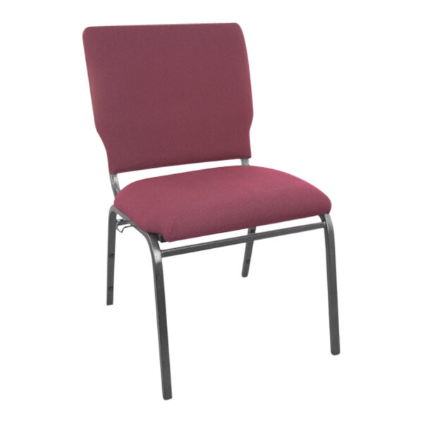 A maroon Flash Furniture church chair with black metal legs.