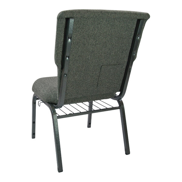 A Flash Furniture Advantage charcoal church chair with a black metal frame.