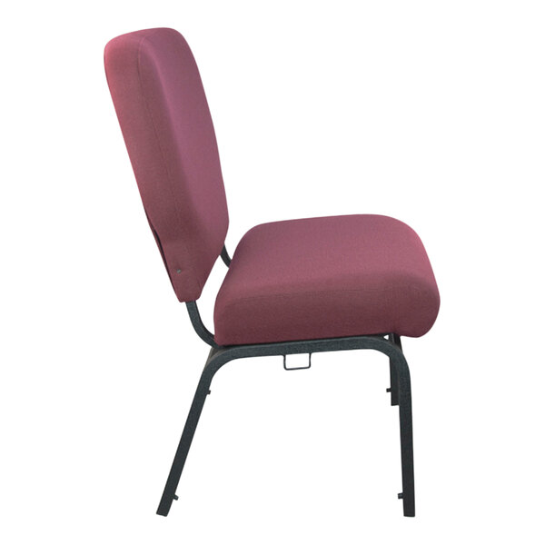 A maroon Flash Furniture church chair with black metal legs.