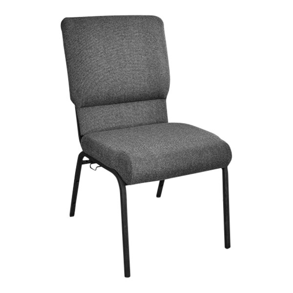 A gray Flash Furniture church chair with black legs.