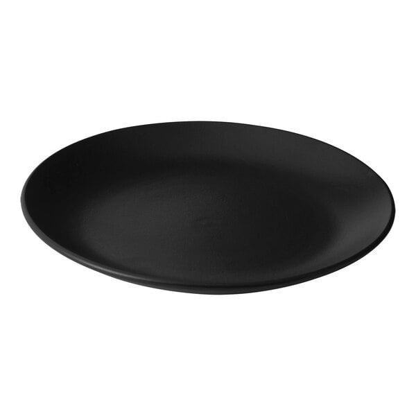 A black Bon Chef Tavola porcelain salad plate with a white background.