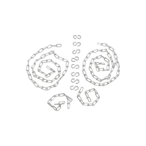 A set of silver chains for hanging heaters on a white background.