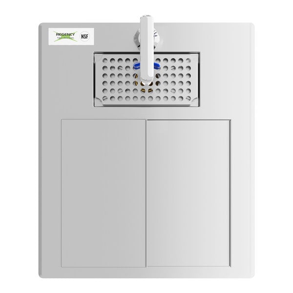 A Regency stainless steel rectangular water station with an ice bin and glass filler.