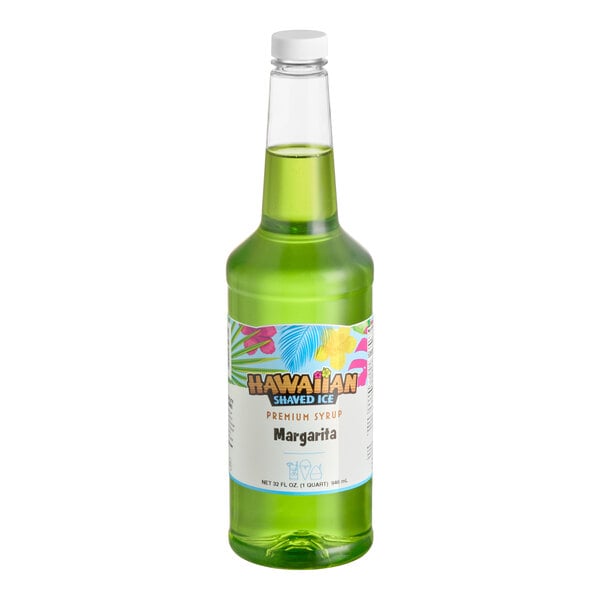 A 32 fl. oz. bottle of Hawaiian Shaved Ice Margarita flavored snow cone syrup.