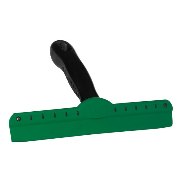 A green and black Vikan squeegee.