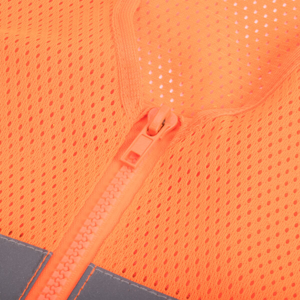 A Cordova orange high visibility safety vest with a zipper.
