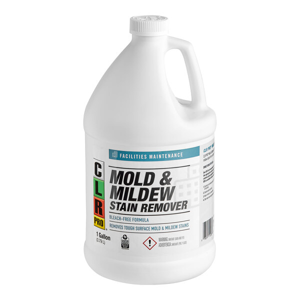 A white CLR Pro jug of Mold & Mildew Stain Remover with a handle and label.