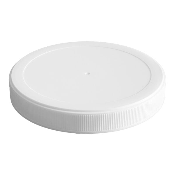 A white flat top plastic lid with an induction liner.