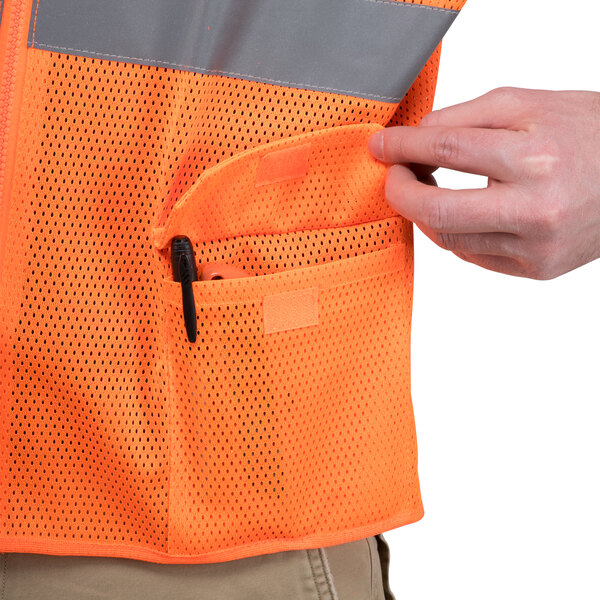 An orange Cordova Class 2 high visibility safety vest with pockets.