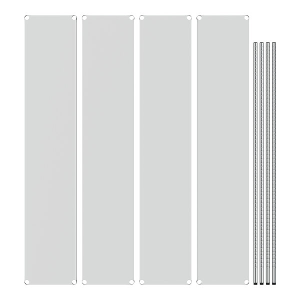 A Regency stainless steel shelving unit with rectangular metal shelves.