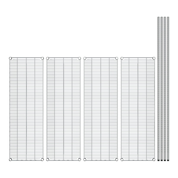 A white grid with four metal rods and several metal grids.