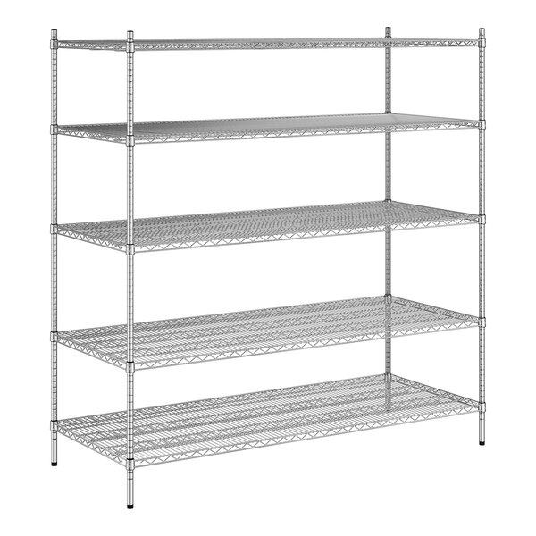 A Regency wire shelving unit with five shelves.
