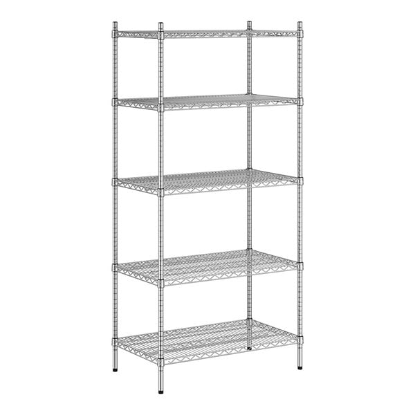 A Regency stainless steel wire shelving unit with 5 shelves.