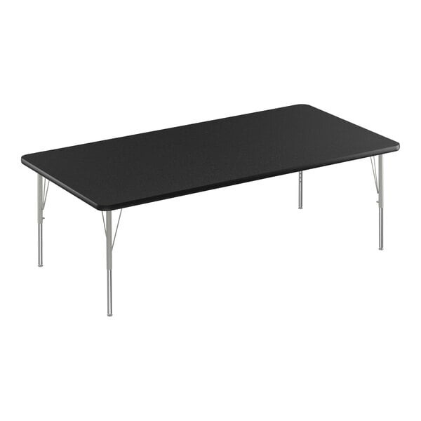 A black rectangular Correll activity table with silver metal legs.