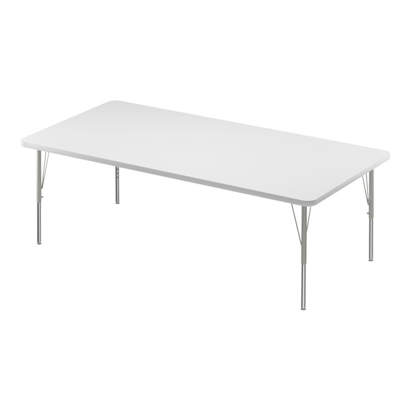 A white rectangular Correll activity table with silver legs.