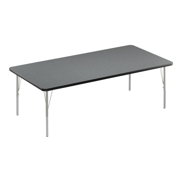 A rectangular black Correll activity table with silver legs.