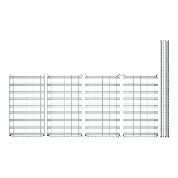 A Regency wire shelving starter kit with four shelves and poles.