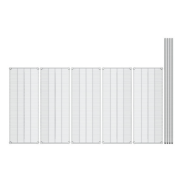 A white sheet with a grid of metal shelves.