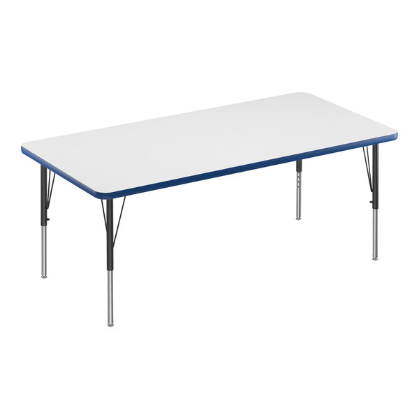 A white rectangular activity table with a blue edge.
