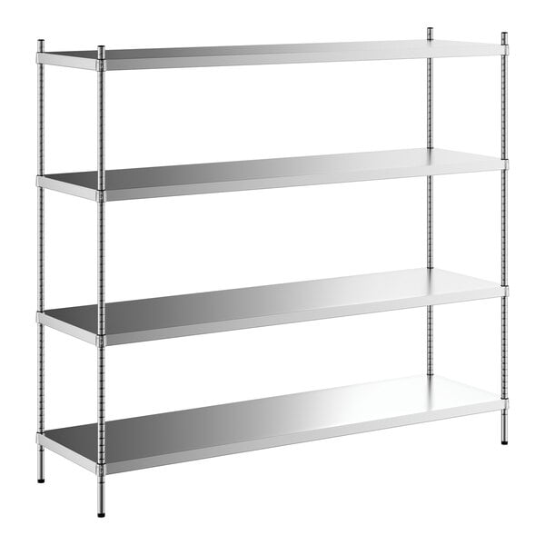 A Regency stainless steel shelving unit with four shelves.