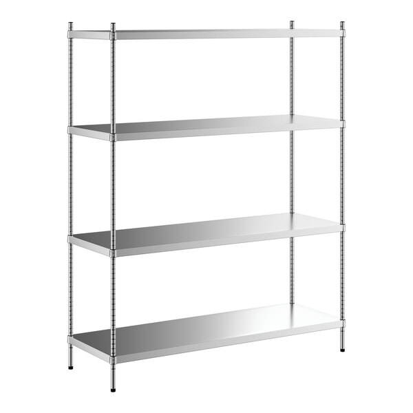 A Regency stainless steel shelving unit with four shelves.