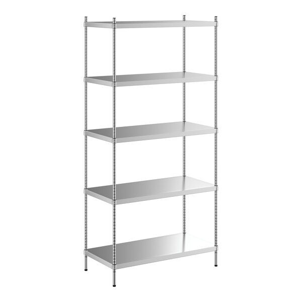 A Regency stainless steel shelving unit with five shelves.