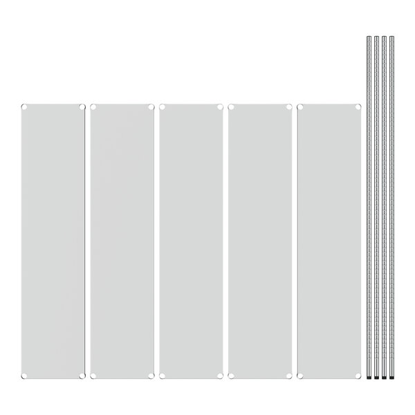 A Regency stainless steel stationary shelving unit with five rectangular shelves.