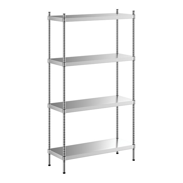 A Regency stainless steel shelving unit with four shelves.